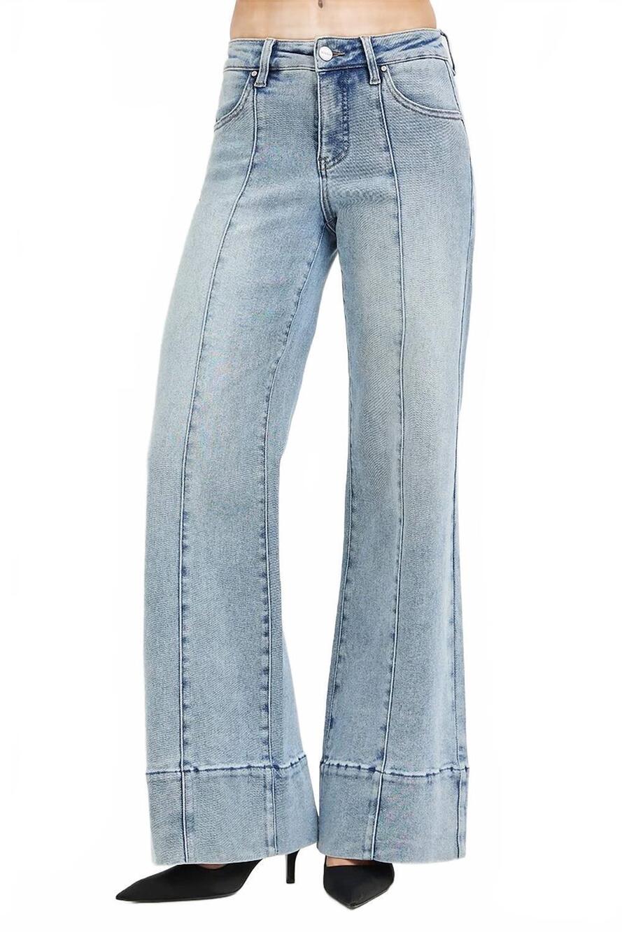 NEW RISEN tummy control mid rise ankle wide flare jeans in light wash